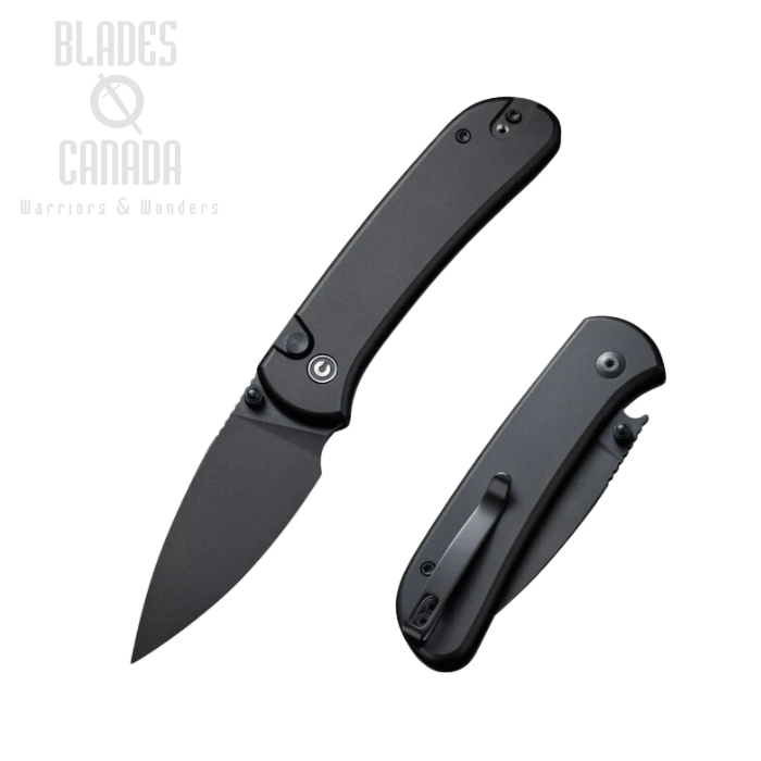 CIVIVI Qubit Button Lock Folding Knife, 14C28N SW, Aluminum Black, C22030E-1