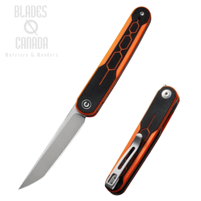 CIVIVI KwaiQ Flipper Folding Knife, Nitro-V Satin, G10 Black/Orange, C23015-2