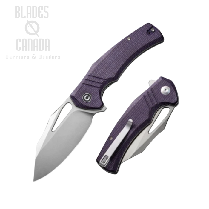 CIVIVI BullTusk Flipper Folding Knife, 14C28N Satin, Micarta Purple, C23017-3