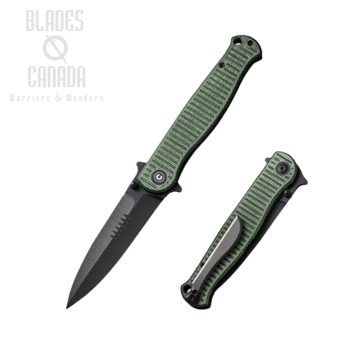 CIVIVI RS71 Flipper Folding Knife, Black Nitro-V, Green Canvas Micarta, C23025-3