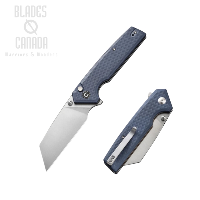 CIVIVI Amirite Flipper Button Lock Knife, Nitro-V Satin, G10 Blue, C23028-1