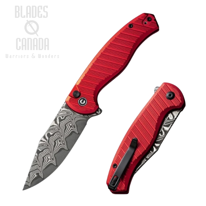 CIVIVI Stormhowl Flipper Folding Knife, Damascus, Aluminum Red, C23040B-DS1