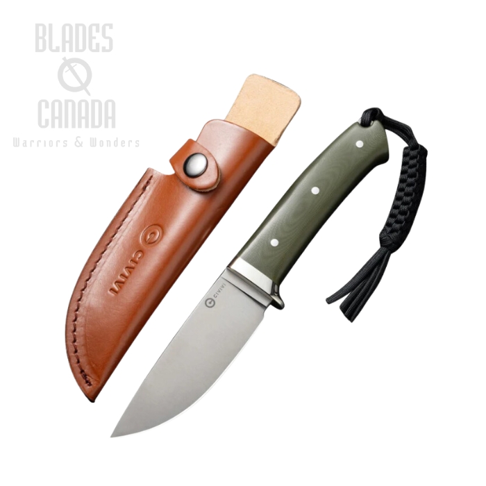 Civivi Cloud Peak Fixed Knife, Nitro-V, Green G-10, Leather Sheath, C23044-2