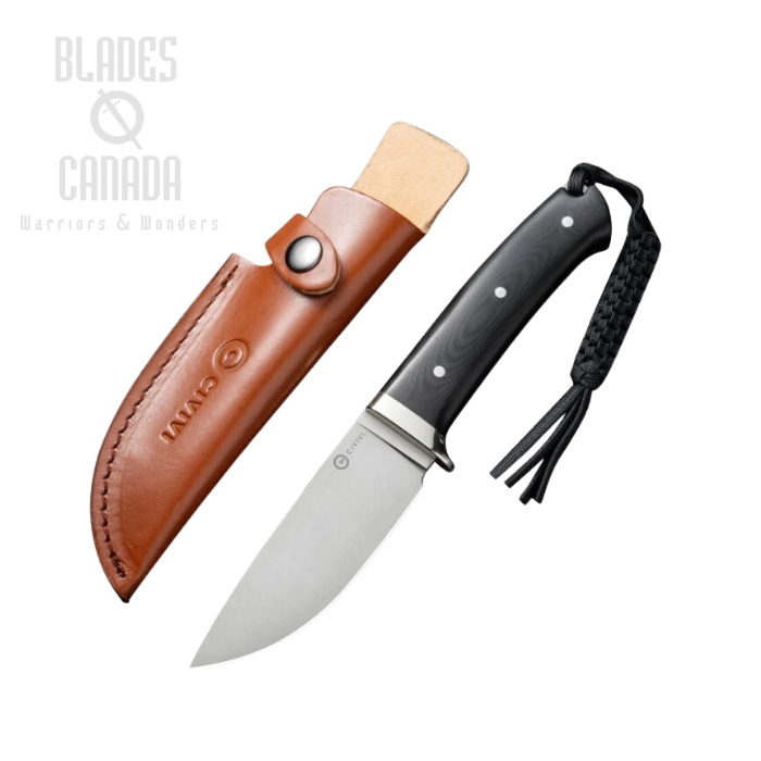 Civivi Cloud Peak Fixed Knife, Nitro-V, Black G-10, Leather Sheath, C23044-1