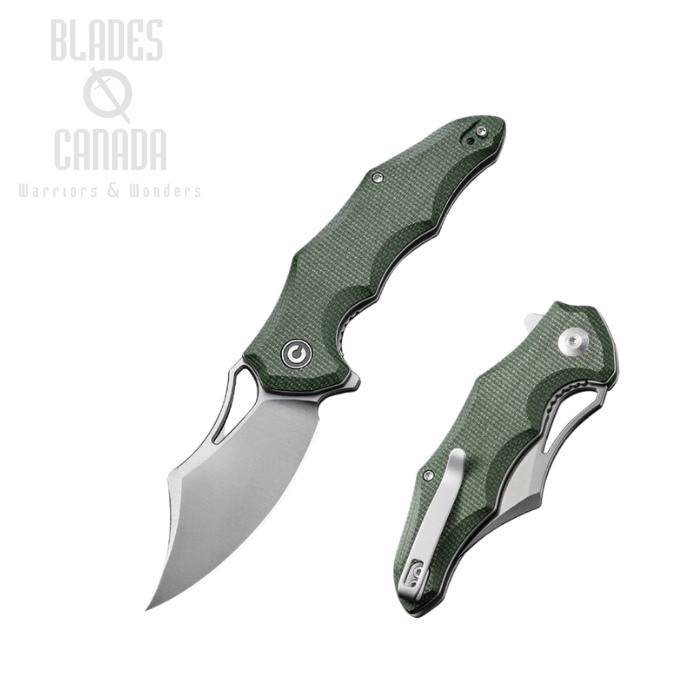 CIVIVI Chiro Flipper Folding Knife, 14C28N Satin, Micarta Green Canvas, C23046-2