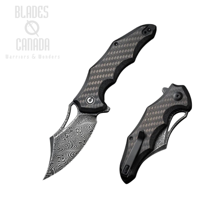 CIVIVI Chiro Flipper Folding Knife, Damascus, G10/Carbon Fiber, C23046-DS1