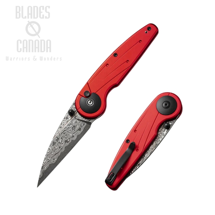 CIVIVI Starflare Button Lock Knife, Damascus, Aluminum Red, C23052-DS1