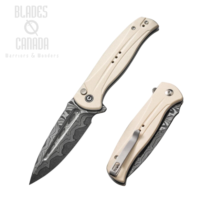 CIVIVI Incindie Flipper Folding Knife, Damascus, G10 Ivory, C23053-DS1