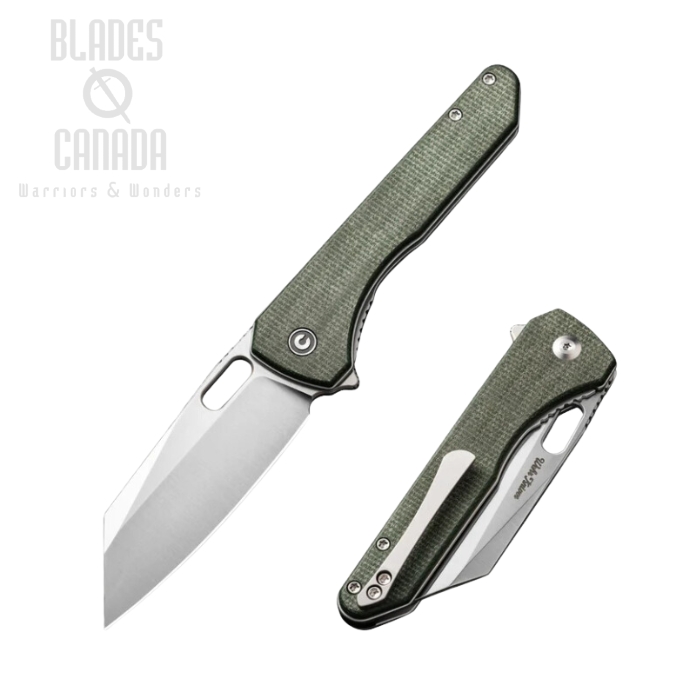 CIVIVI Nugz Flipper Folding Knife, 14C28N, Micarta Green Canvas, C23060-2