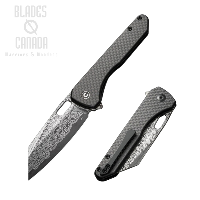 CIVIVI Nugz Flipper Folding Knife, Damascus, Carbon Fiber/G10, C23060-DS1