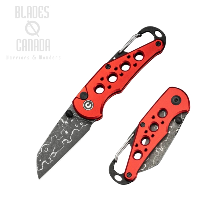 (PRE-PURCHASE)CIVIVI Pragma Carabiner Folding Knife, Damascus, Aluminum Red, C23062B-DS1