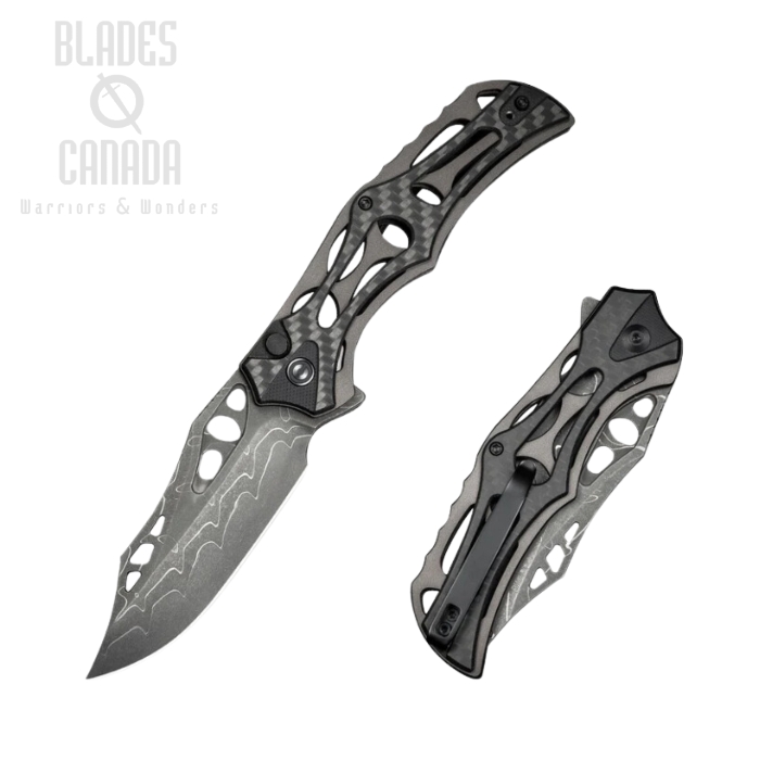 CIVIVI Biophase Flipper Folding Knife, Damascus, Carbon Fiber/Aluminum, C23083C-DS1