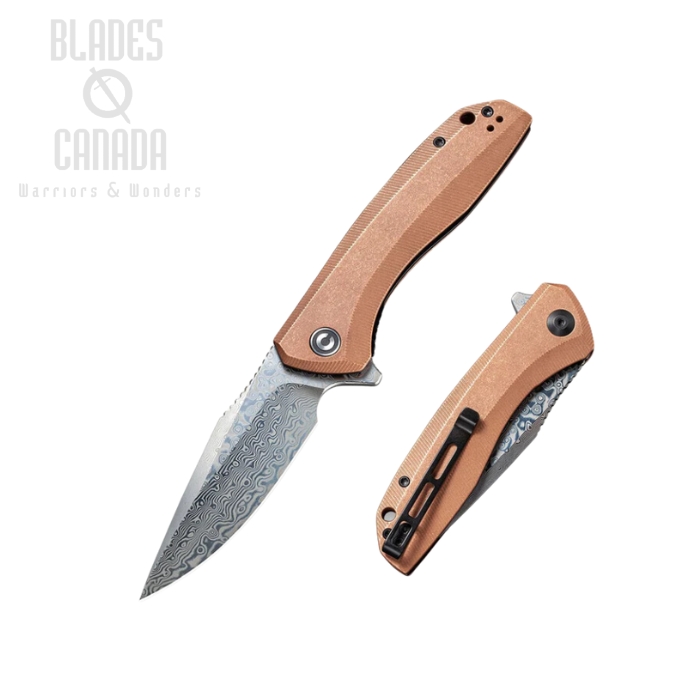 CIVIVI Baklash Flipper Folding Knife, Damascus, Copper, 801DS2