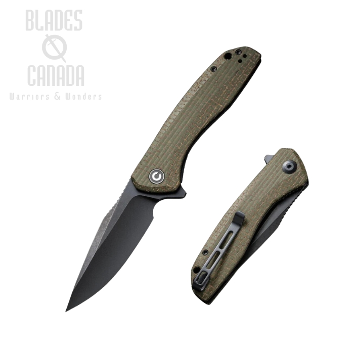 CIVIVI Baklash Flipper Folding Knife, Black SW, Micarta Green, 801K