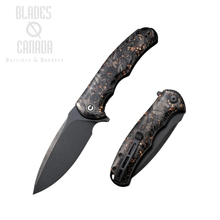 CIVIVI Praxis Flipper Folding Knife, Black SW, Carbon Fiber/Copper Shred, C803I