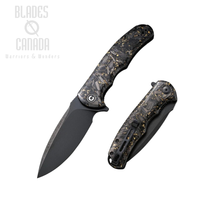 CIVIVI Praxis Flipper Folding Knife, Black SW, Carbon Fiber/Golden Shred, C803J