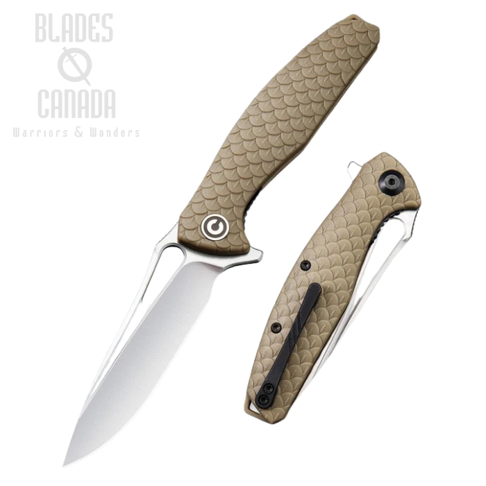 CIVIVI Wyvern Flipper Folding Knife, D2, FRN Tan, 902C