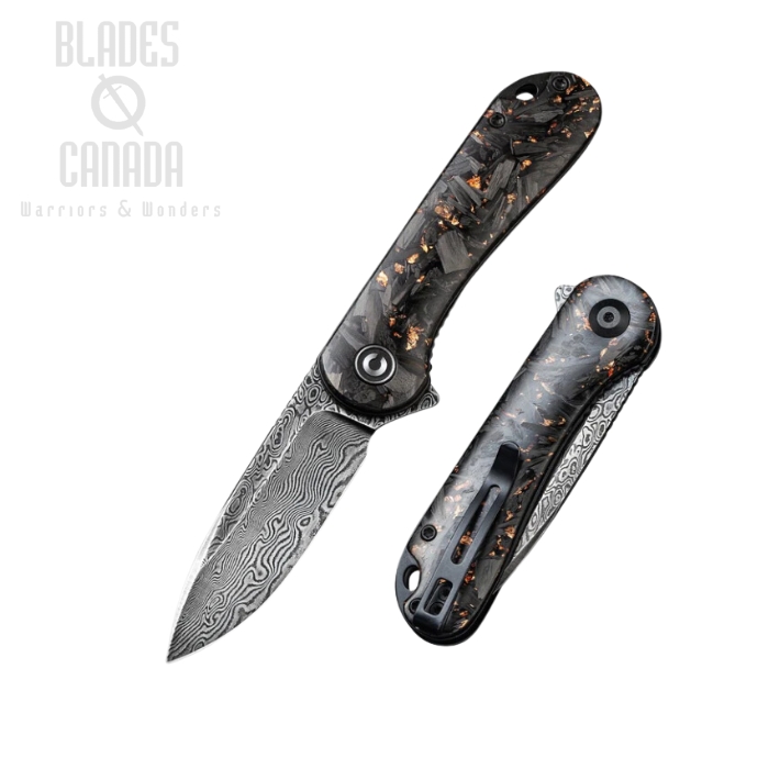 CIVIVI Elementum Flipper Folding Knife, Damascus, Shred Carbon Fiber w/Copper Flakes, C907C-DS3