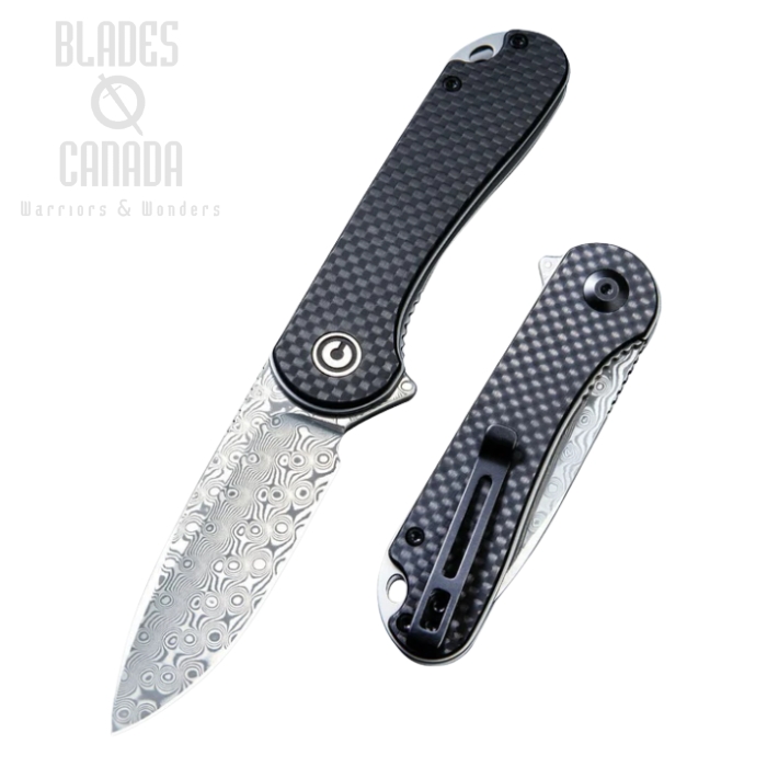 CIVIVI Elementum Flipper Folding Knife, Damascus Blade, G10/Carbon Fiber, 907DS