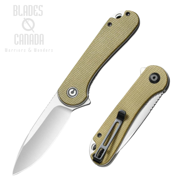 CIVIVI Elementum Flipper Folding Knife, D2, Micarta Olive, 907S