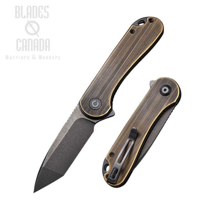 CIVIVI Elementum Flipper Folding Knife, D2 Tanto, Brass Handle, 907TA