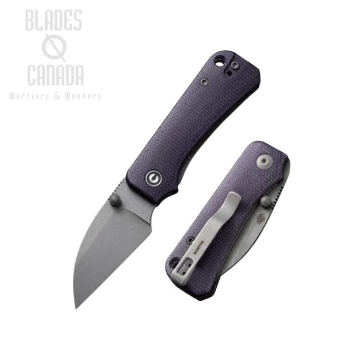 CIVIVI Baby Banter Folding Knife, Nitro-V SW Wharncliffe, Micarta Purple, C19068SC-2