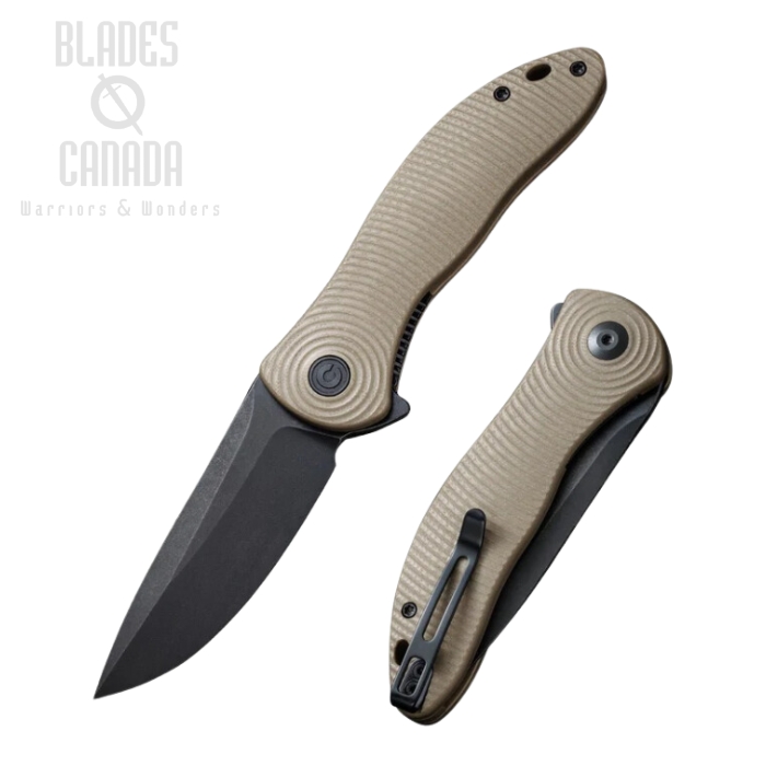 CIVIVI Synergy3 Flipper Folding Knife, Nitro-V Black, G10 Tan Textured, C20075D-2