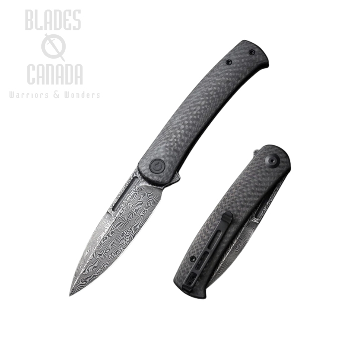 CIVIVI Caetus Flipper Folding Knife, Damascus Black, Carbon Fiber Twill, C21025C-DS1