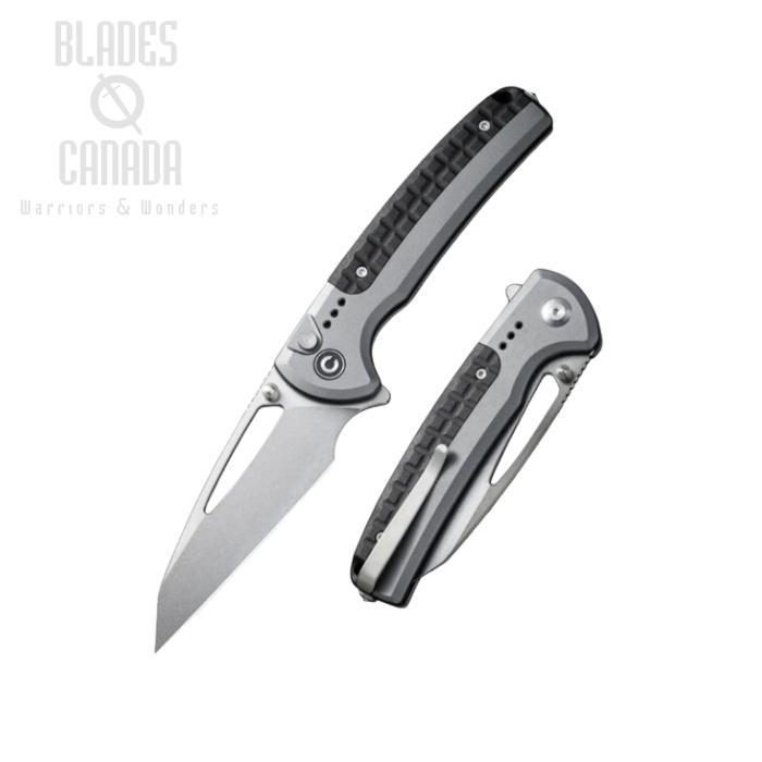 CIVIVI Sentinel Strike Flipper Button Lock Knife, K110 SW, Aluminum Gray/FRN Black, C22025B-2