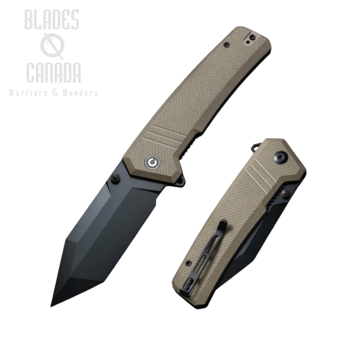 CIVIVI Bhaltair Flipper Folding Knife, 14C28N Black, G10 Tan Coarse, C23024-2