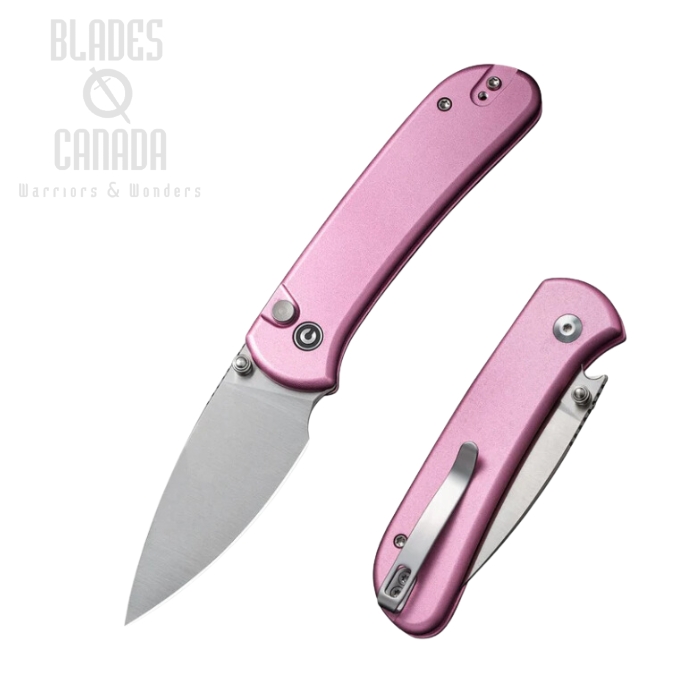 CIVIVI Qubit Folding Button Lock Knife, 14C28N Satin, Aluminum Pink, 22030E-5