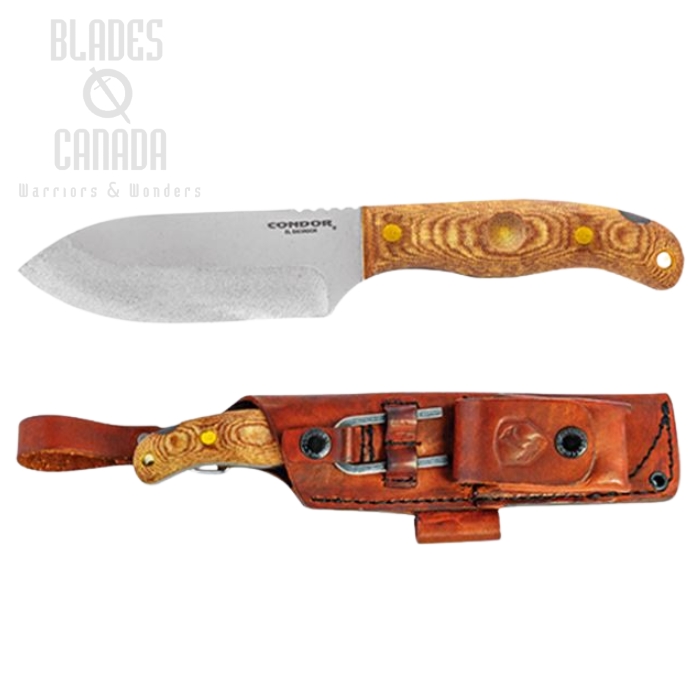 Condor Toki Fixed Blade Knife, 1075 Carbon, Micarta, Leather Sheath, CTK3920-4.7