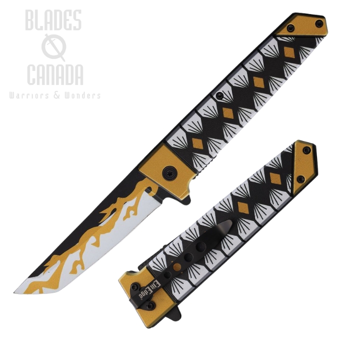 ElitEdge Flipper Folding Knife, Black Tanto Blade, Nylon Lighning Samurai Design, 10A102YW