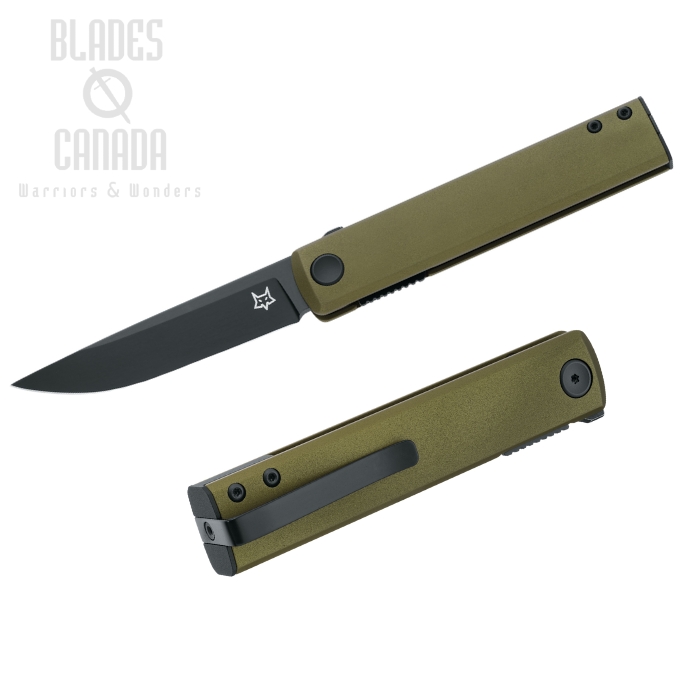 Fox Italy Chnops Flipper Folding Knife, Becut Black, Aluminum Green, FX-543 ALG