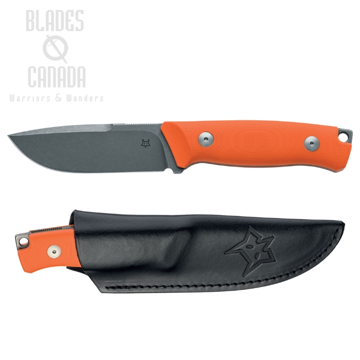 Fox Italy Rifle Windage Fixed Knife, Becut Acid SW, G10 Orange, Leather Sheath, FX-661 OR