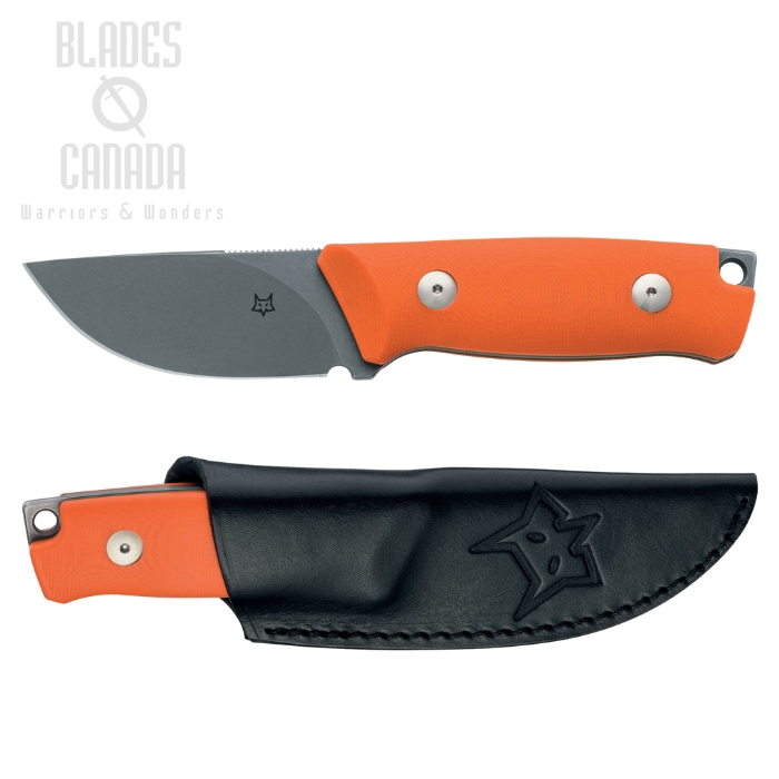 Fox Italy Rifle Muzzle Fixed Knife, Becut Acid SW, G10 Orange, Leather Sheath, FX-664 OR