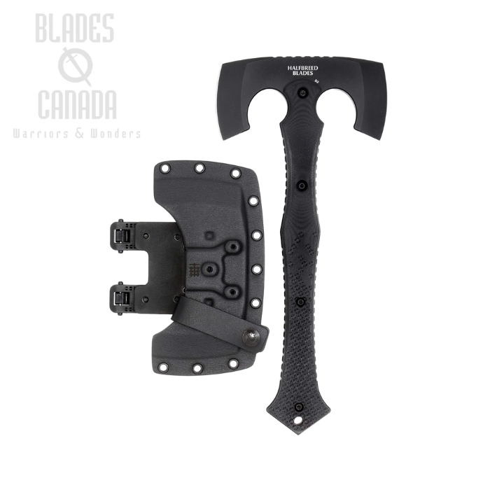 Halfbreed Compact Battle Axe, K110 Steel Black, G10 Black, Kydex Sheath