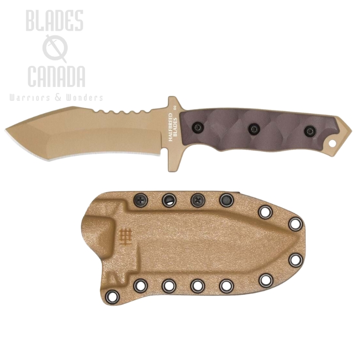 Halfbreed Medoim Clearance Fixed Knife, K110 Dark Earth, G10 Dark Earth, Kydex Sheath MCK-02DE