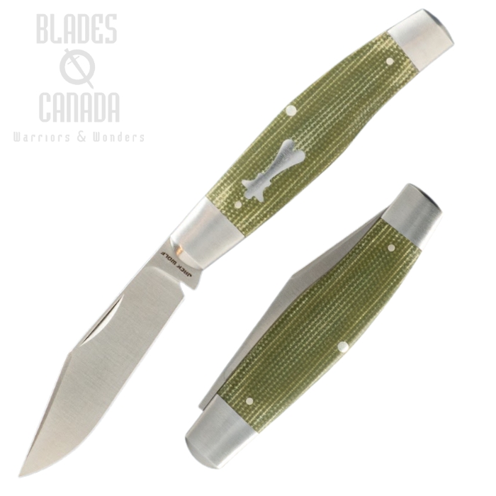 Jack Wolf Stockman Slipjoint Folding Knife, Sandvik, Micarta Green, STOCK-01-GRN-CAN-MIC (image for) Jack Wolf Stockman Slipjoint Folding Knife, Sandvik, Micarta Green, STOCK-01-GRN-CAN-MIC
