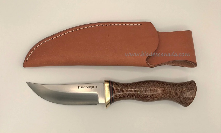 Jesse Hemphill High Falls II Fixed Blade Knife, A2 Steel, Micarta Natural, Leather Sheath, JH004N
