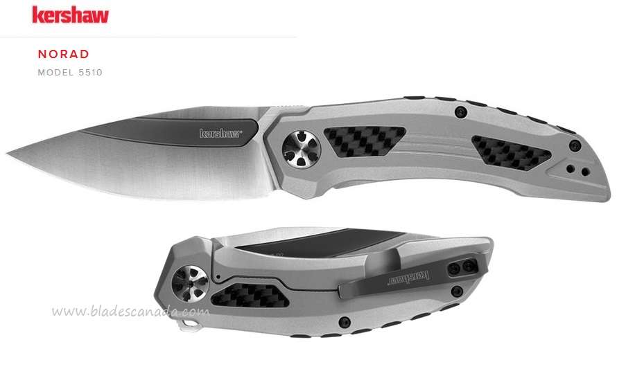 Kershaw Norad Flipper Framelock Knife, D2 Steel, Stainless/CF, K5510 - Click Image to Close