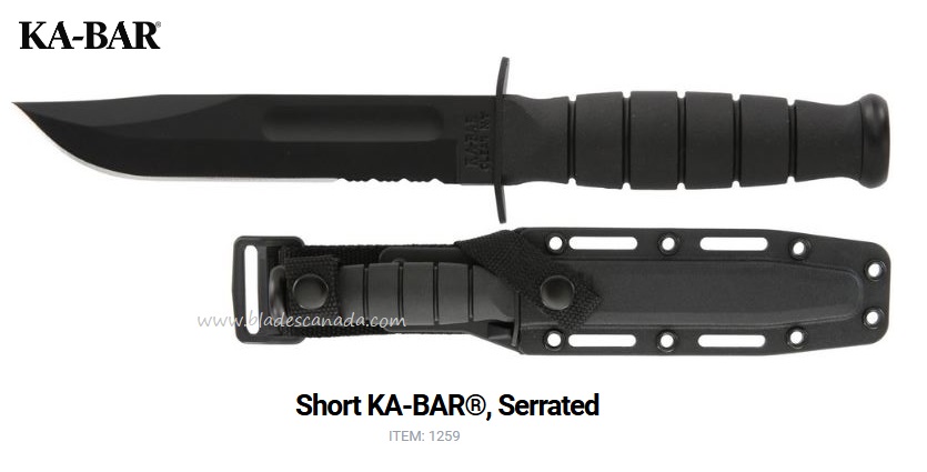 Ka-Bar Short Fixed Blade Knife, 1095 Cro-Van, Hard Sheath, Ka1259