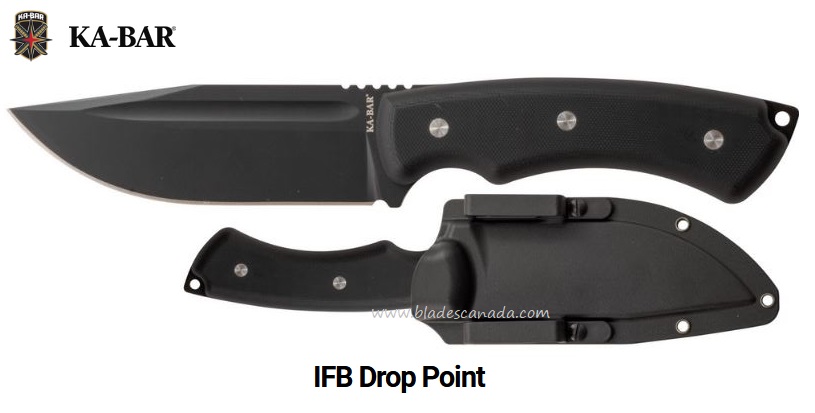 Ka-Bar IFB Drop Point Fixed Blade Knife, G10 Black, Hard Sheath, Ka5350