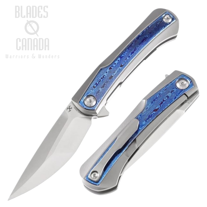 Kansept Kratos Flipper Framelock Knife, CPM S35VN, TitaniumBlue/Timascus, K1024A3 (image for) Kansept Kratos Flipper Framelock Knife, CPM S35VN, TitaniumBlue/Timascus, K1024A3