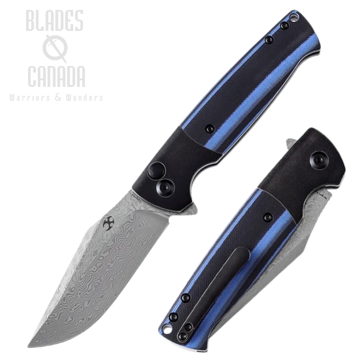 Kansept Shikari SBL Button Lock Flipper Folding Knife, Damascus, Titanium w/G10, K2027D2 (image for) Kansept Shikari SBL Button Lock Flipper Folding Knife, Damascus, Titanium w/G10, K2027D2