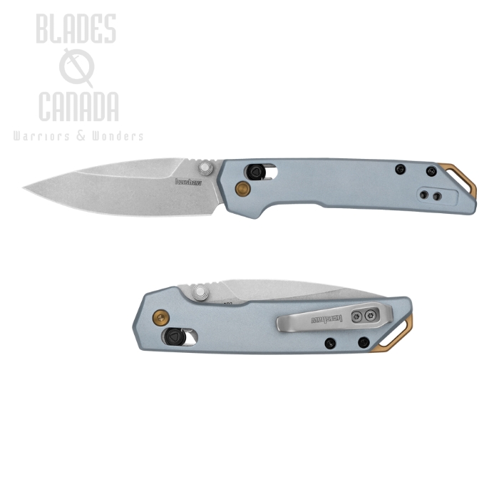 Kershaw Mini Iridium Folding Knife, D2 Stonewash, Aluminum Ice Blue, K2051