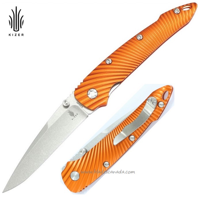 Kizer 4419A1 Folding Knife, S35VN Stonewash, Aluminum Orange, 4419A1