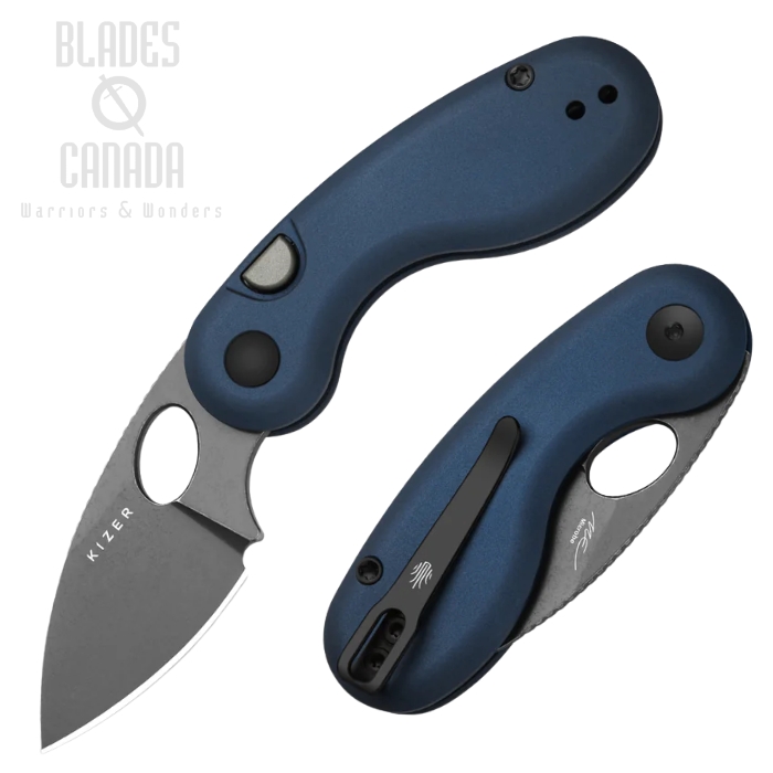 Kizer Microbe Button Folding Knife, 14C28N, Aluminum Blue, V2742A1 (image for) Kizer Microbe Button Folding Knife, 14C28N, Aluminum Blue, V2742A1
