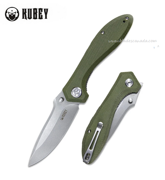 Kubey Ruckus Folding Knife, AUS10, Micarta Green, KU314E