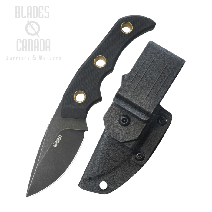 Kubey Mikkel Willumsen Drop Point Fixed Knife, 14C28N Blackwash, G10 Black, Kydex Sheath, KU376C